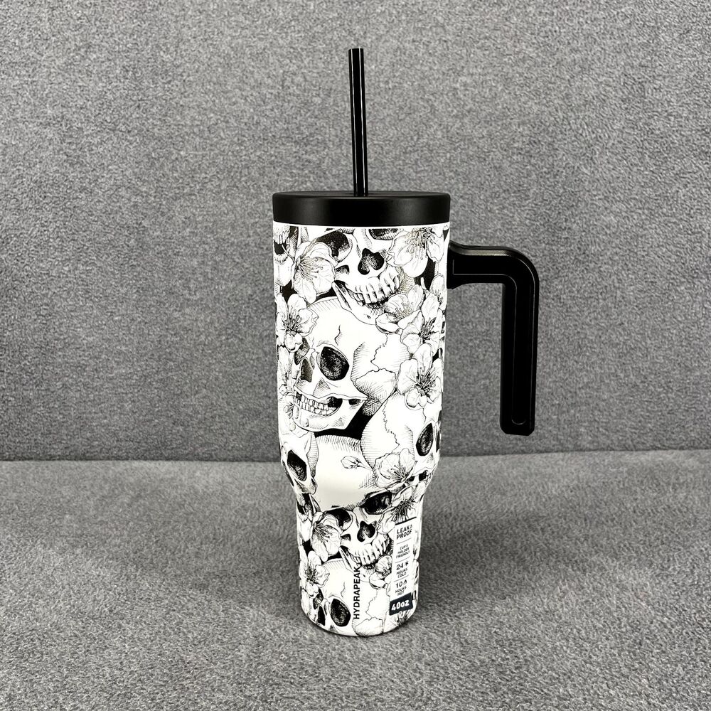 Hydrapeak Voyager Insulated 40 Oz Tumbler Halloween Skulls‎ white